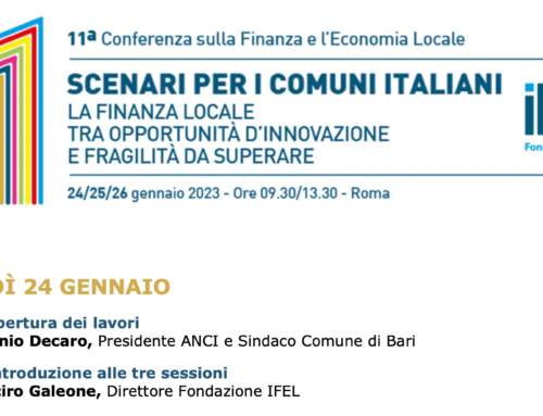 Scenari per i Comuni Italiani: La Finanza Locale tra opportunità d’innovazione e fragilit da superare. Martedì 24 gennaio dalle ore 9.30